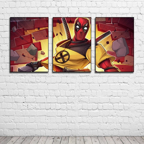 Cuadro Decorativo Marvel Deadpool Cómics Set 3 Piezas