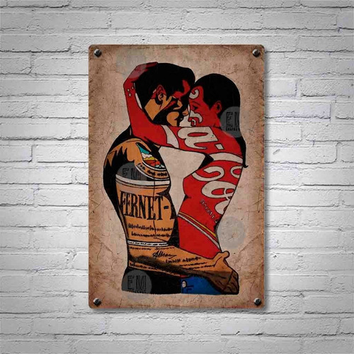 Cartel Fernet Y Coca Abrazados Art 645 20x30cm X1