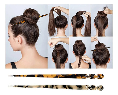 Palillos Para El Pelo De Concha De Tortuga Con Clip Peinado