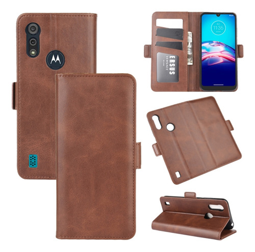 Marrón Para Motorola Moto E6s (2020) Horizontal Flip Leather