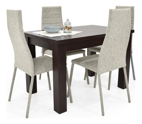 Comedor Toronto Wengue 4 Puestos Sillas Parma En Tela Color Taupe