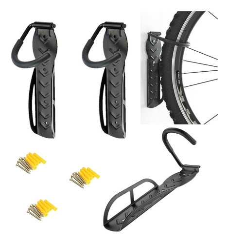 3 X Soporte Pared Para Bicicletas +chazos+tornillo9001-negro
