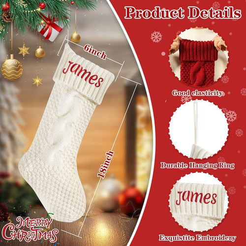 Con Nombre Bordado, 1 Paquete De Medias De Navidad De Punto