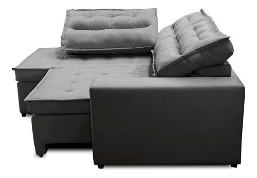 Sofá Canto Ret Rec Molas 2,50x2,00 Esq Virginia Suede Cinza