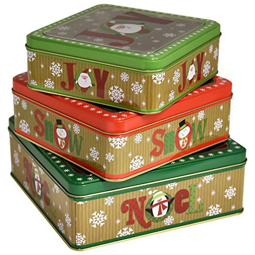 Latas Cuadradas Galletas De Navidad, Juego De 3 Diseño...