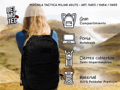 Mochila Tactica Asalto Militar Trekking Seguridad Hb Amplia