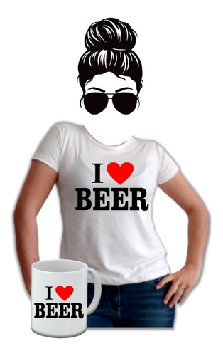 Camiseta Basica Mujer Estampada I Beer  Gratis Mug