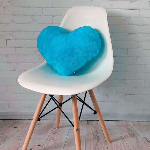 Almofadas Decorativas De Pelúcia Pelo Curto Luxo Coração Cor Azul