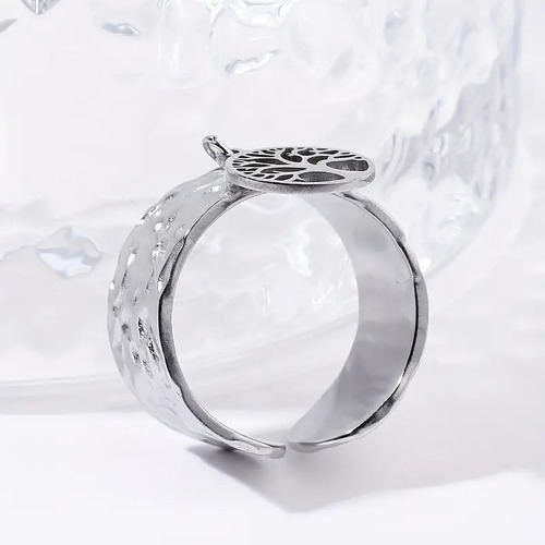 Anillo Abierto Acero Inoxidable Árbol De La Vida Ajustable