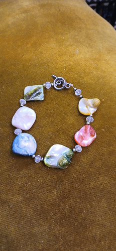 Pulsera De Nacar Varios Colores Y Cristal De Roca C/broche Naranja 6 Cm 20 Cm (Usado)