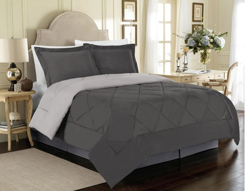 Imagen 7 de 9 de Edredón Matrimonial Gris / Plata Microfribra 2 Vistas Juego