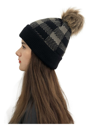 Gorro En L Para Mujer, Casual, Pespunte A Cuadros, Tejido De