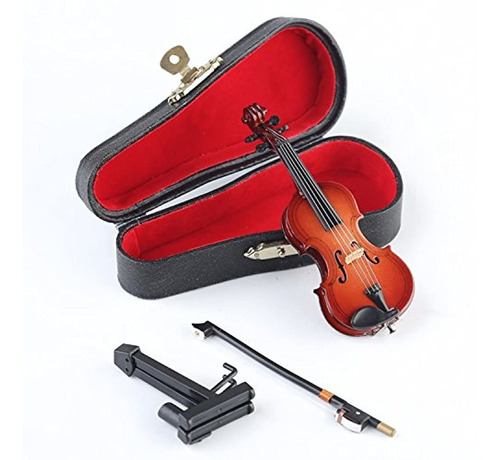 Violín En Miniatura De Madera Con Soporte, Arco Y Funda