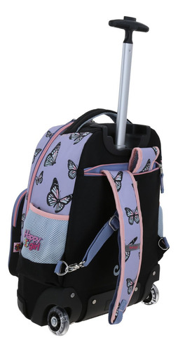 Mochila Grande Chenson De Baston Con Ruedas Luz Led Inobu Mariposas Color Morado Diseño De La Tela Liso