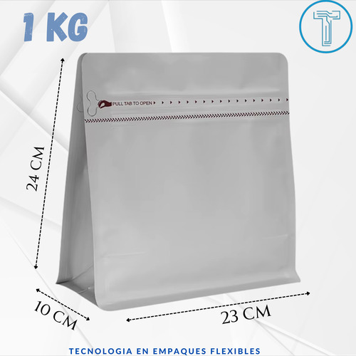 100 Bolsas Para Café, Cuadradas De 1 Kg Gris Cuadrada 1kg