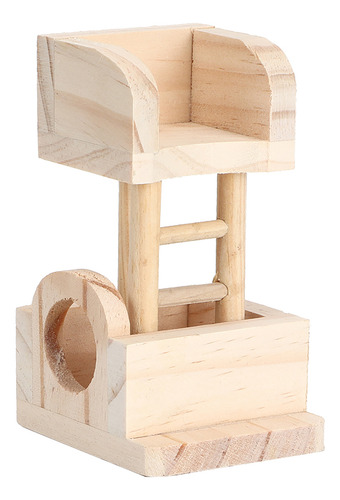 Juguete Hamster Wood House Con Plataforma De Madera Natural,
