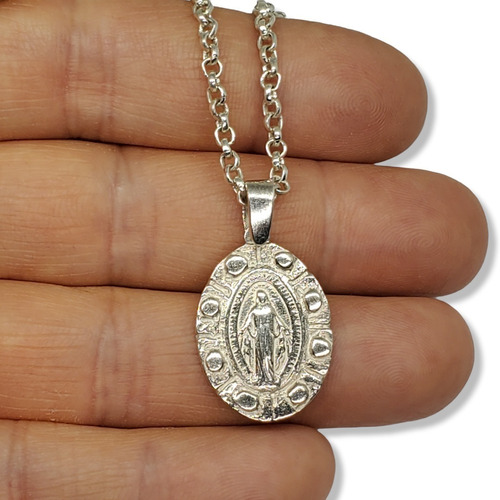 Imagen 1 de 8 de Dije Plata Ovalado Virgen Medalla Milagrosa Mediana