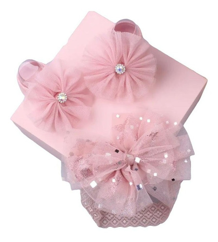 Juego De Zapatos Para Bebe Y Diadema Con Moño