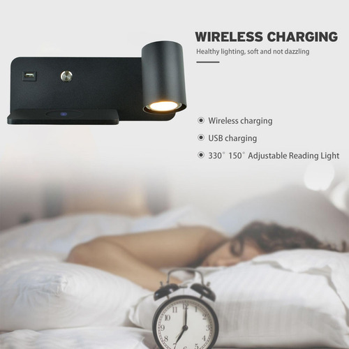 Aplique De Pared Con Puerto Usb Carga Negro Derecho
