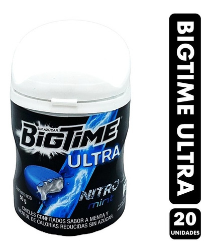 Chicle Bigtime Ultra Nitro, Sabor Menta - Frasco Con 20 Uni.