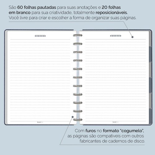 Caderno Disco Iscool Inteligente Grande Solid Touch Aço Azul
