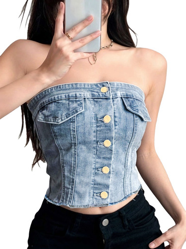 Top De Mezclilla Con Botones De Moda Para Dama Casino