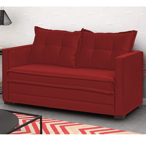 Sofá Cama Casal Articulável 2 Lugares Londres Suede Vermelho Desenho do tecido Liso