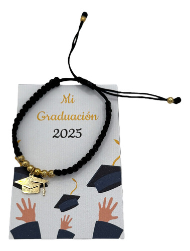 5 Pulsera Chapa De Oro Hilo Birrete Graduacion Negro