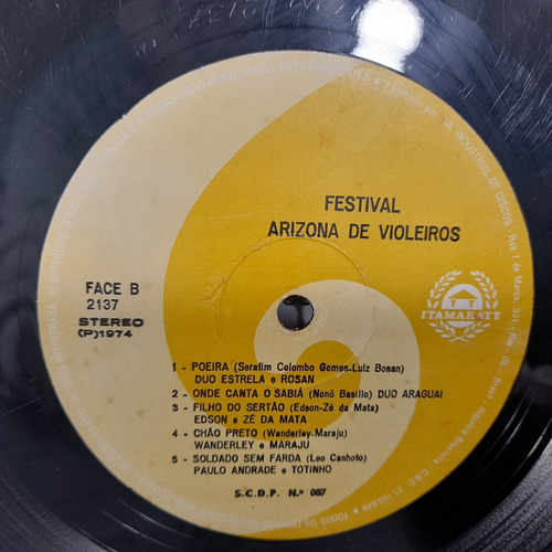 Imagem 6 de 6 de Vinil Lp Festival Arizona De Violeiros Bom Estado