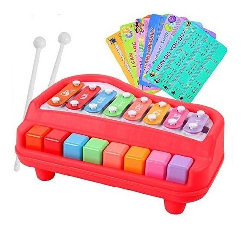 Xilófono y piano de juguete para niños con partitura de color rojo