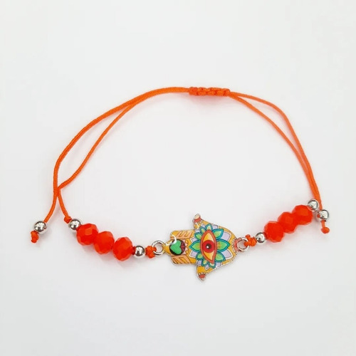 Pulsera Hamsa Naranja Proteccion Mano De Fátima Ojo Turco 