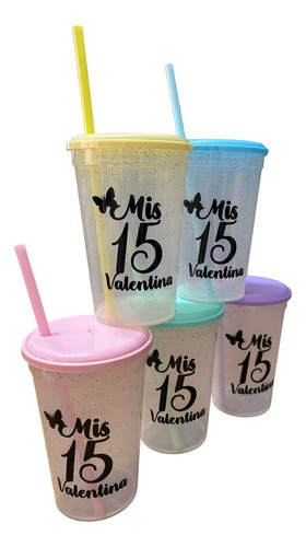 100 Vaso Con Glitter 500cc C/sorbete Souvenirs Personalizado