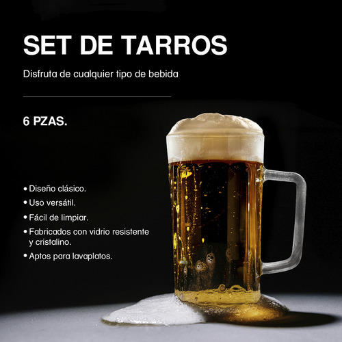 Set 6 Piezas Tarros Cerveceros Vidrio 400 Ml Color Blanco