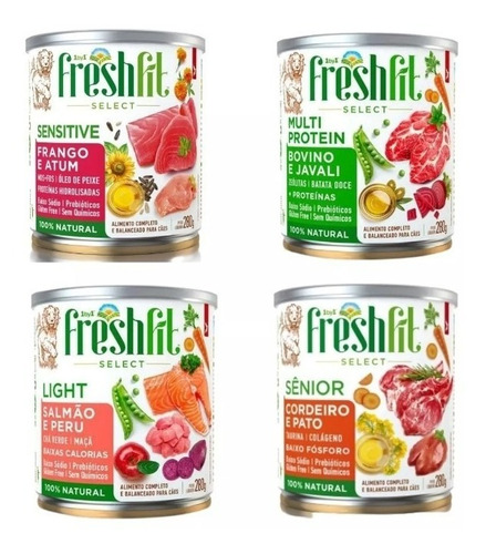 Kit 4 Freshfit (4 Sabores)alimento Úmido Cães 280 Gr Cd Lata