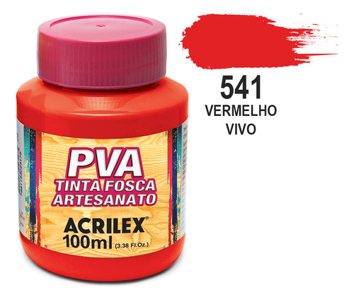 Tinta Pva Fosca 100ml Vermelho Vivo 541 Acrilex