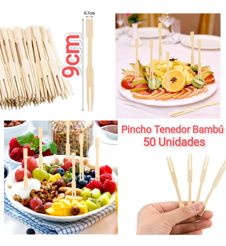 Tenedores De Bambu Paquete 50  Unidades Pinchos 9cm