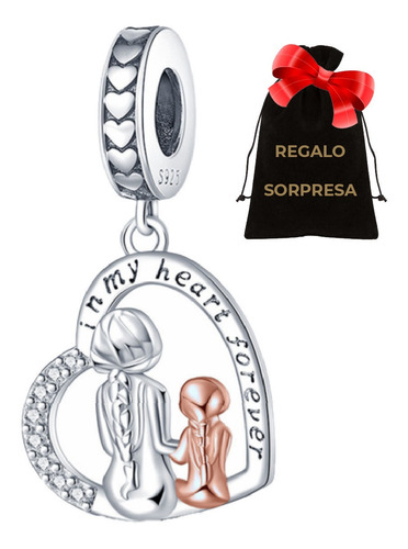 Charm Plata Mamá Hija Corazón Ángel Amor 10 Mayo Swarovski E