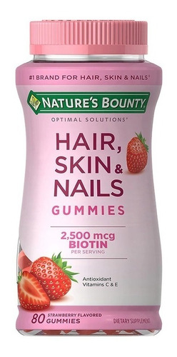 Imagen 1 de 1 de Suplemento en gomitas Nature's Bounty  Hair, Skin & Nails carbohidratos sabor frutilla en pote 80 un