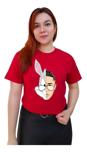 Polera Dama Estampada 100%algodon Diseño Bad Bunny Bugs