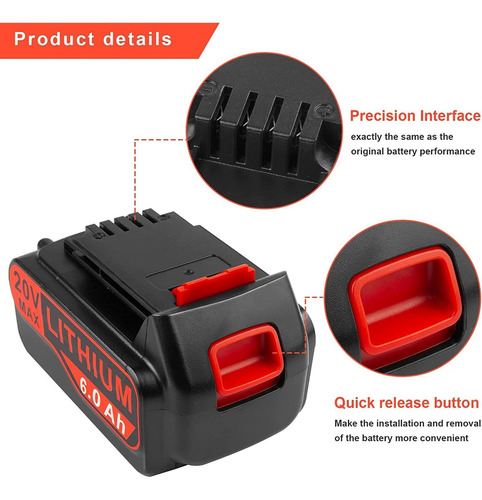 Aryee Lb2x4020 6.0ah 20v Lithium Battery For Black And Decke