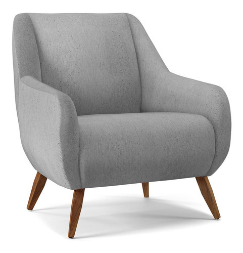 Poltrona Decorativa Fixa Pés de Madeira Paloma D02 Linho Cinza D-315