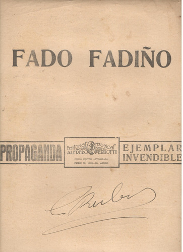 Partitura Orig. De Fado Fadiño De Soliño Y El Loro Collazo