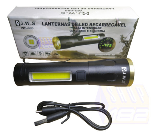 Lanterna Tática Led P90 + Cob Recarregável Usb Jws Ws-606 Cor da luz Branco