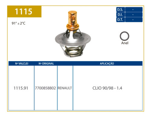 Válvula Termostática R19 1.2/ Clio 1.4 90/98 Valclei 1115.91