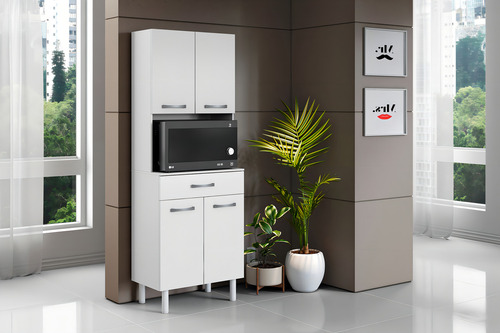 Kit Armário De Cozinha Com 4 Portas 1 Gavetas Multiuso Cor Branco/branco