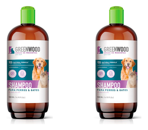 Shampoo Perro Gato Greenwood Mascota 500ml X2 Profesional