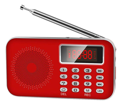 Mini Portátil Radio Reproductor Mp3 Con Auxiliar Ranura Color Rojo