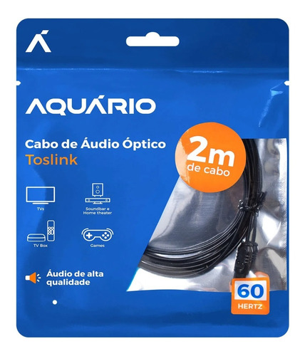 Cabo De Áudio Óptico Digital 2m Toslink 2 Metros Plug Gold
