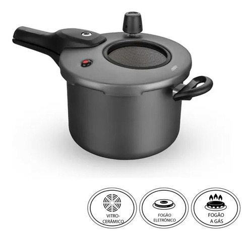 Panela De Pressão Com Visor Antiaderente 4,5l Grafite Mta