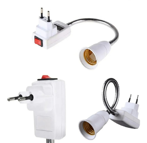 3 Tomada Soquete Flexível Lâmpada E27 40cm Interruptor Luz